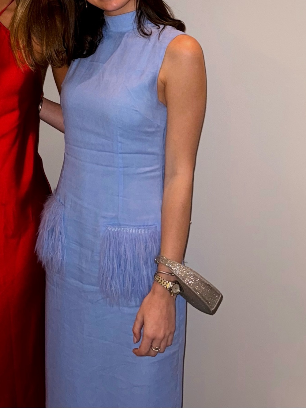 Yellow the LABEL Sleeveless Feather Pocket Shift Dress in Light Blue